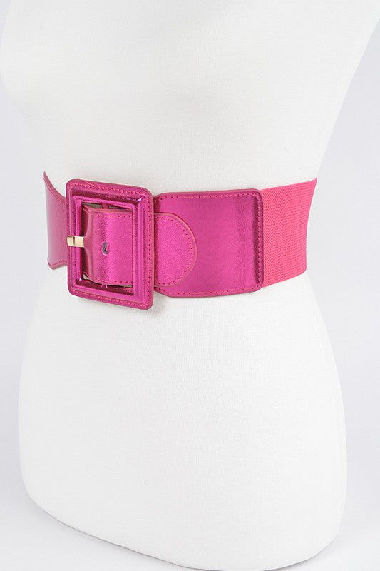 Metallic Faux Leather Elastic Fashion Wide Belt