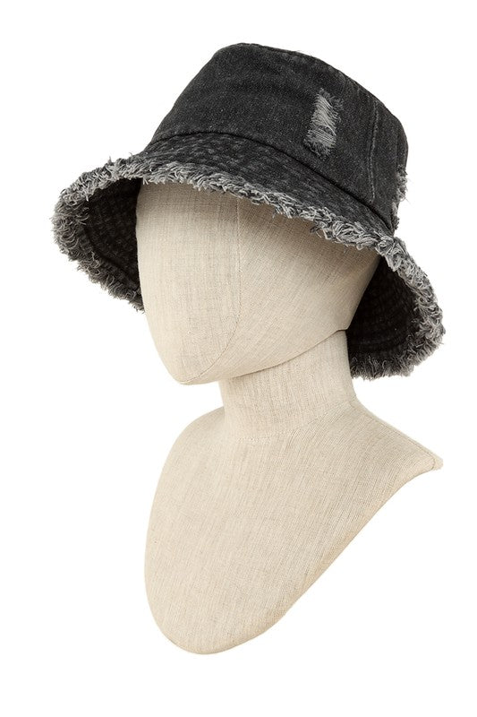 Distressed  Denim Bucket Hat