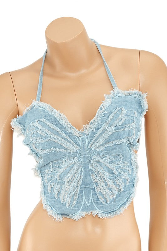 Denim Butterfly Bralette