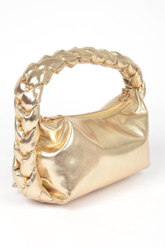 Metallic Braided Top Hanlde Convertable Bag