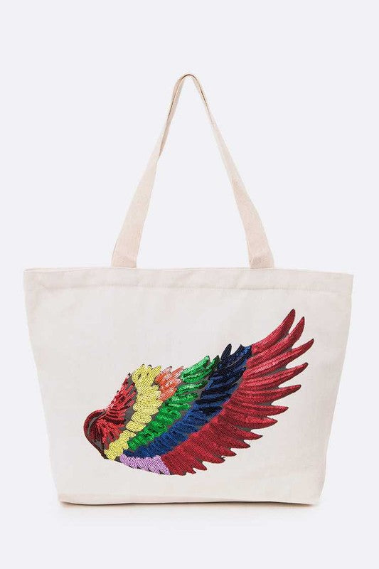 Rainbow Sequins Wing Patch Canvas Tote