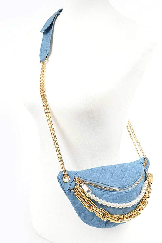 Mix Chain Layered Denim Crossbody Bag