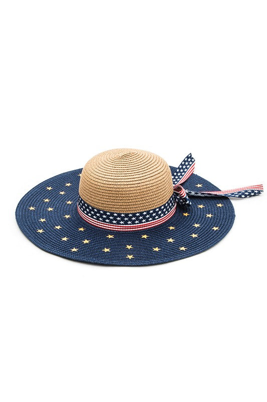 American Flag Printed Straw Floppy Hat