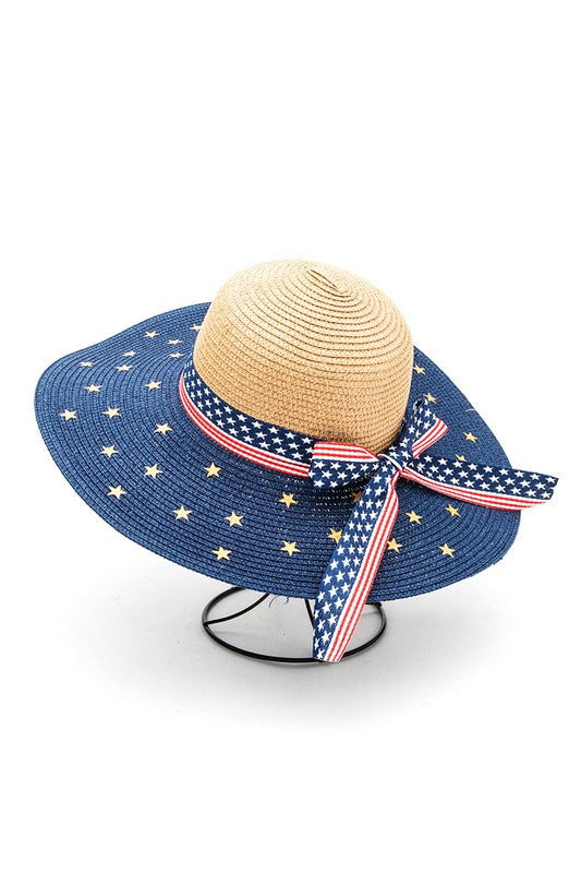 American Flag Printed Straw Floppy Hat