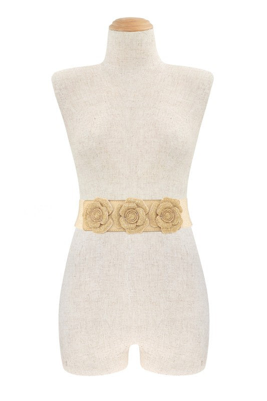 Flower Buckle Elastic Straw Belt