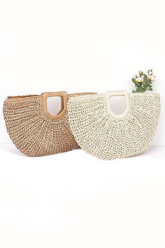 Faux Straw Half Circle Convertible Swing Clutch