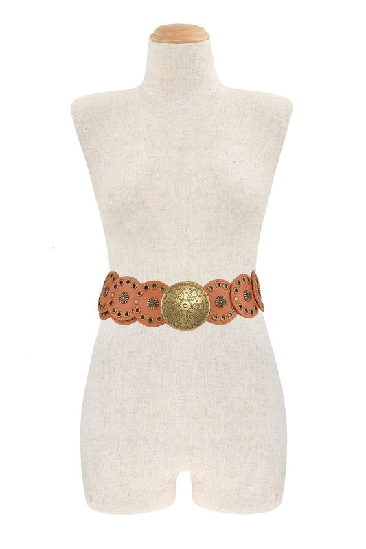 Studded Disc Faux Leather Belt