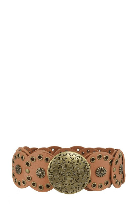 Studded Disc Faux Leather Belt