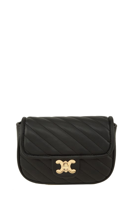 Chevron Quilted Square X Buckle Bag