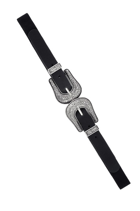 Western Double Buckle Elastic Belt