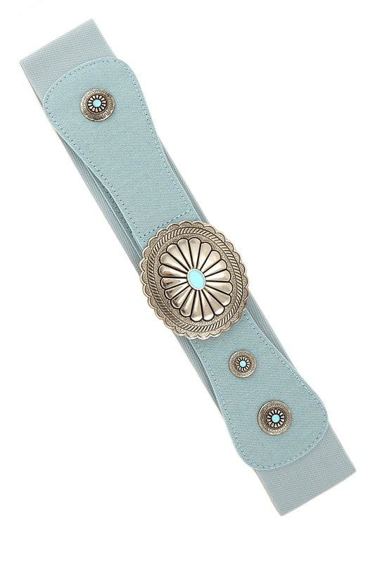 Floral Concho Buckle Elastic Belt