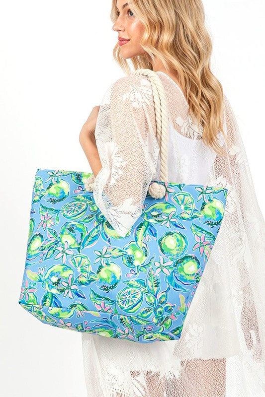 Lime And Flower Print Large Tote Bag