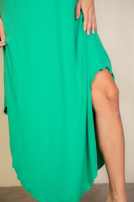 Button Front Tie Waist Sleeveless Maxi Dress