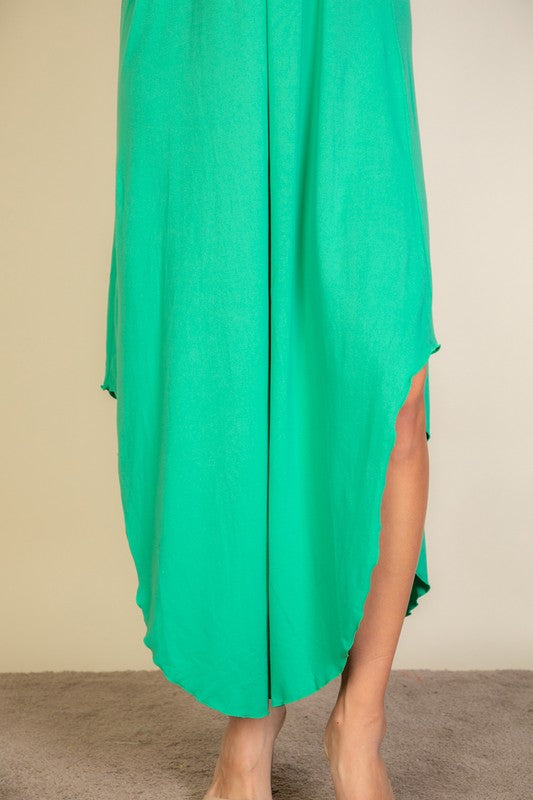 Button Front Tie Waist Sleeveless Maxi Dress