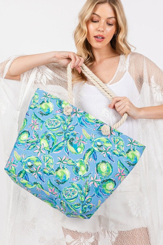 Fruit and Flower Print Tote Bag