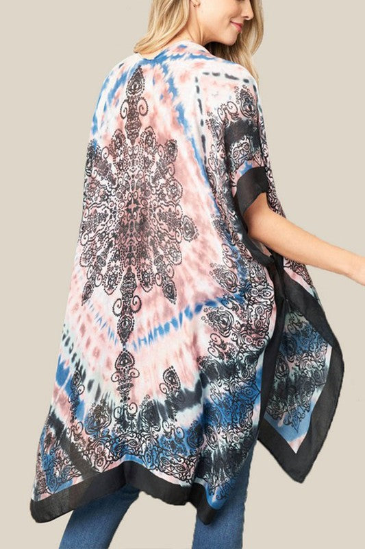 Tie Dye Printed Silky Kimono Cardigan