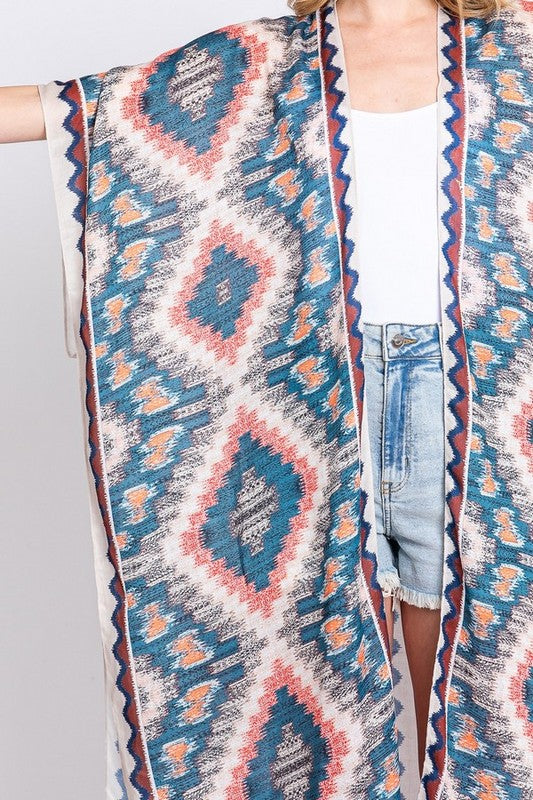 Aztec Printed Long Kimono Duster