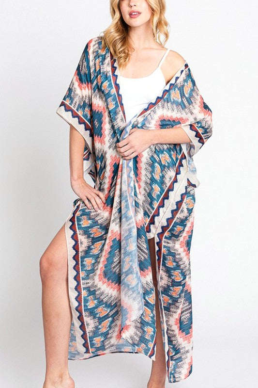 Aztec Printed Long Kimono Duster