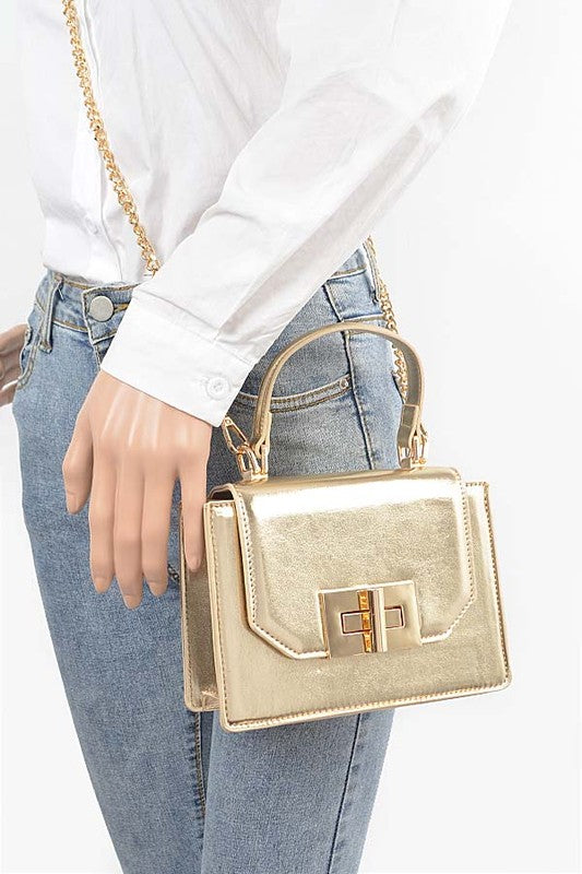 Metallic Top Handle Convertible Swing Bag