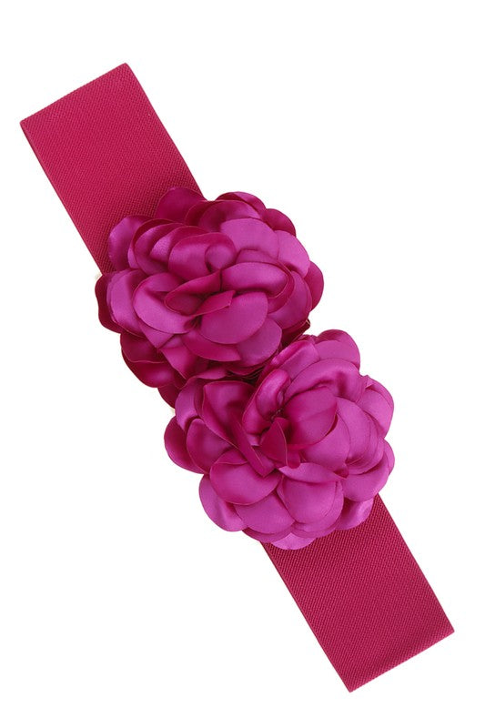 Chiffon Double Flower Charm Elastic Belt