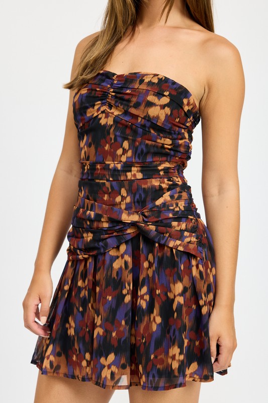 FLORAL RUCHED MINI DRESS