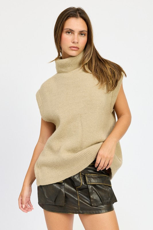 SPLIT BACK TURTLE NECK SWEATER TOP