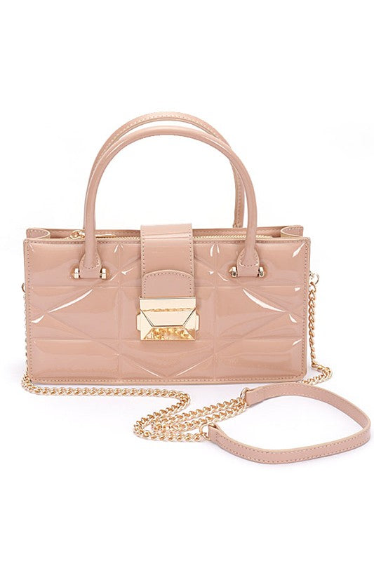 Faux Patent Leather Top Handle Swing Bag