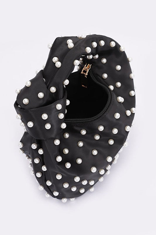 Pearl Studs Top Handle Soft Clutch