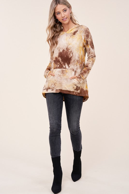 TIE DYE PRINT HOODIE HIGH LOW TOP