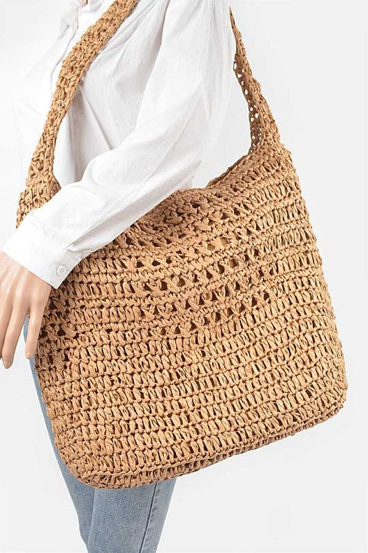 Faux Straw Oversize Hobo Shoulder Bag