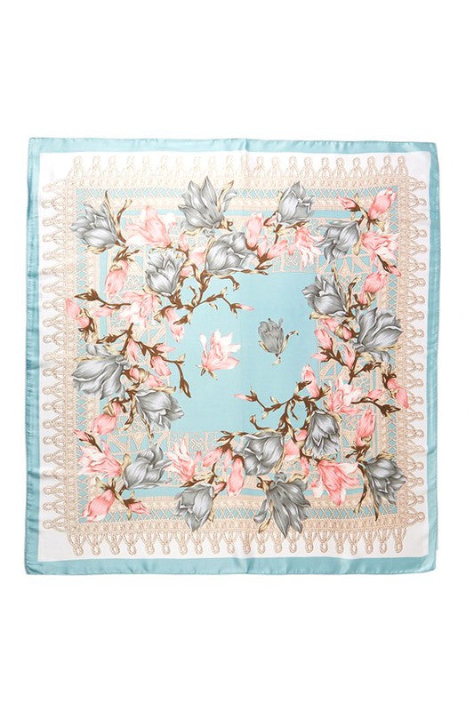 Floral Printed Silky Square Scarf