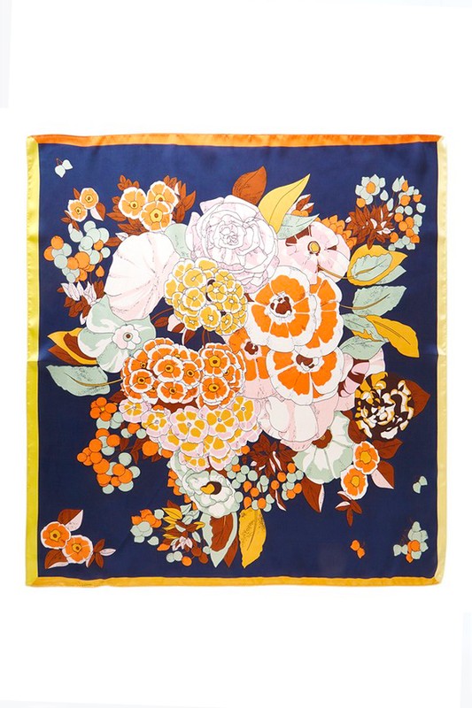 Flower Printed Silky Square Scarf