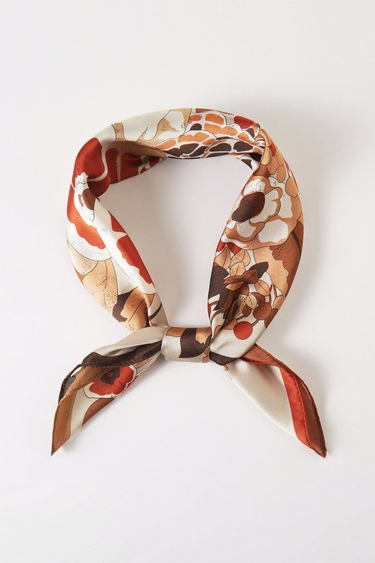 Flower Printed Silky Square Scarf