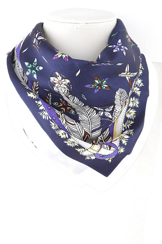 Mix Flower Printed Silky Square Scarf