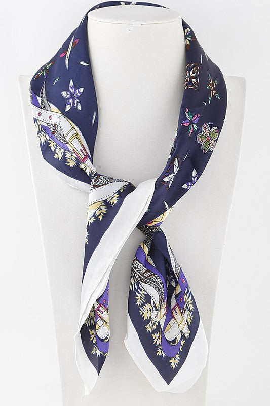 Mix Flower Printed Silky Square Scarf