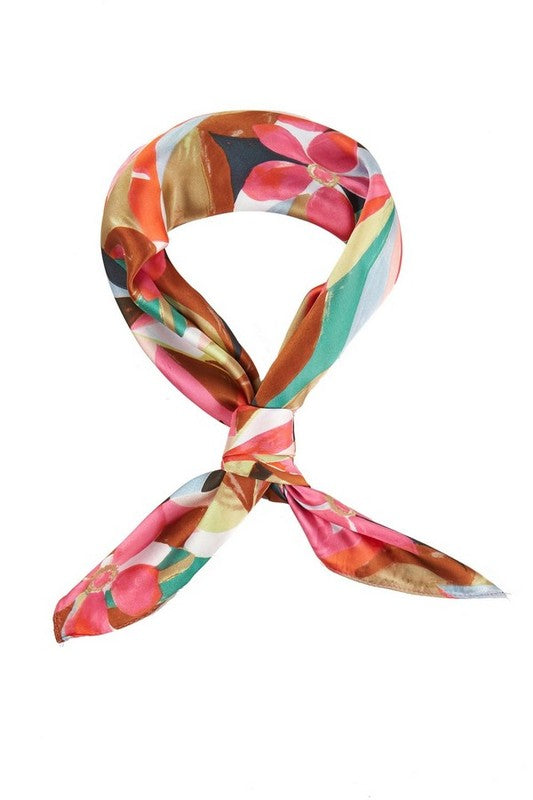 Painting Flower Printed Silky Square Scarf