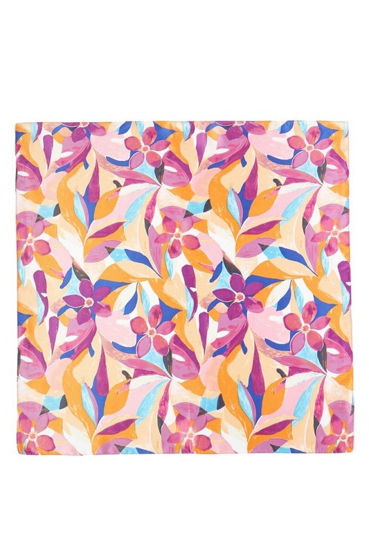 Painting Flower Printed Silky Square Scarf