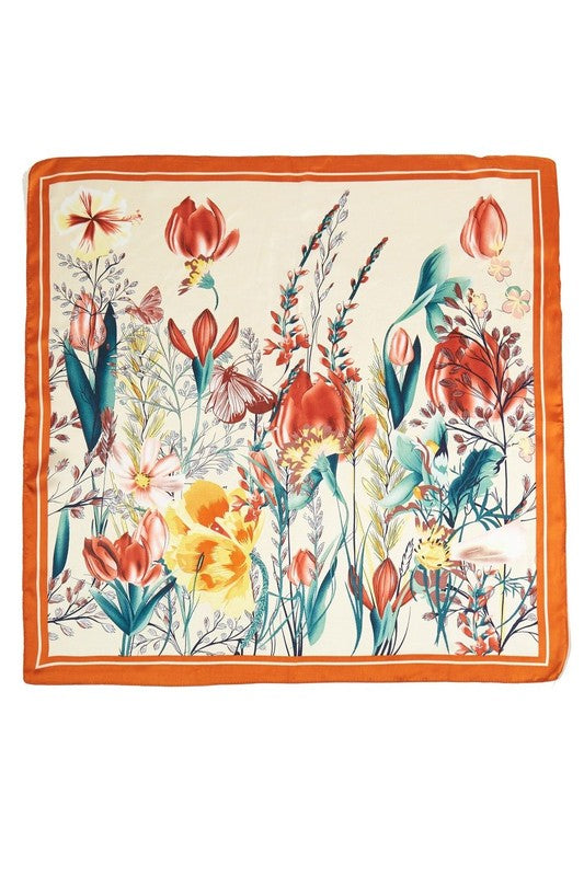 Flower Garden Printed Silky Square Scarf