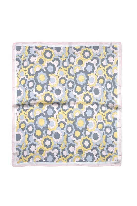 Mix Flower Drawing Print Silky Square Scarf