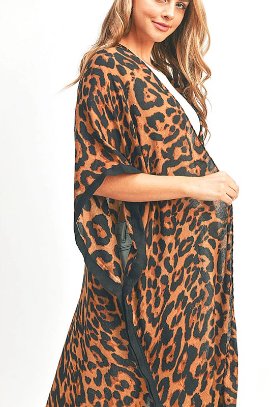 Leopard Printed Extra Long Kimono Duster Cardigan