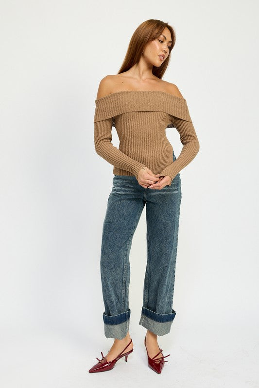 ASYMMETRICAL OFF SHOULDER TOP