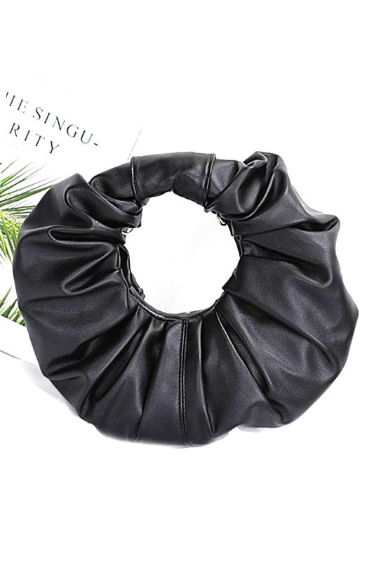 Pleated Circle Faux Leather Circle Clutch