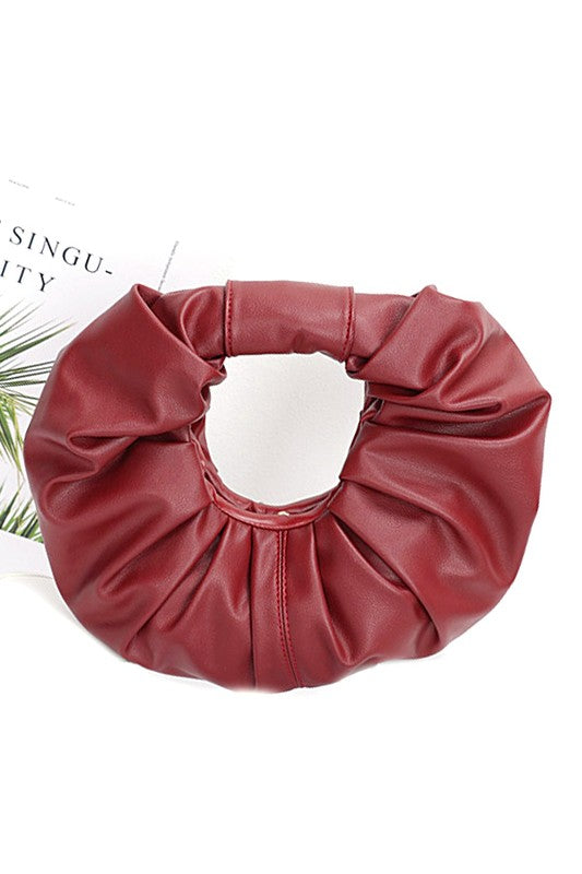 Pleated Circle Faux Leather Circle Clutch