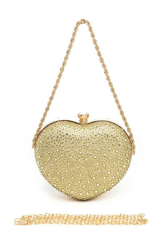 Rhinestone Pave Heart Shape Party Box Clutch