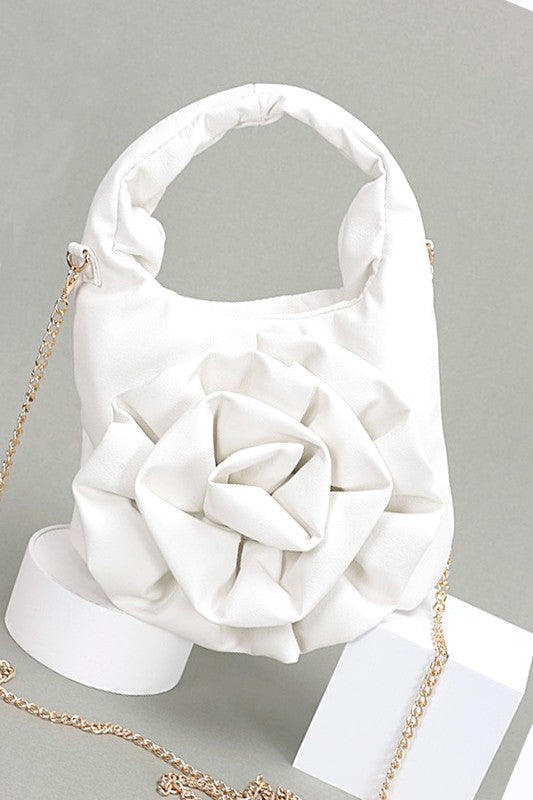 Pleated Flower Top Handle Clutch