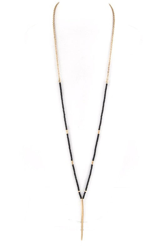 Bead & Long Metal Bar Pendnt Necklace