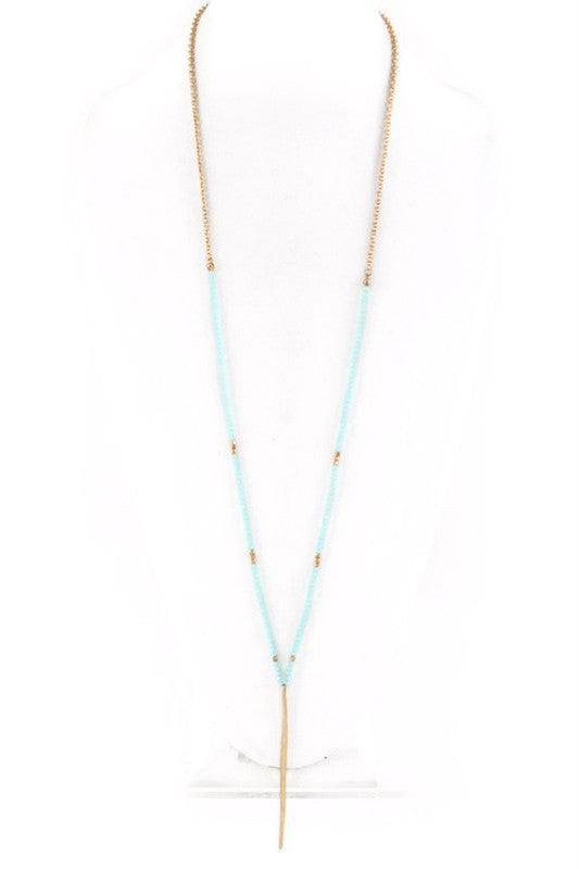 Bead & Long Metal Bar Pendnt Necklace