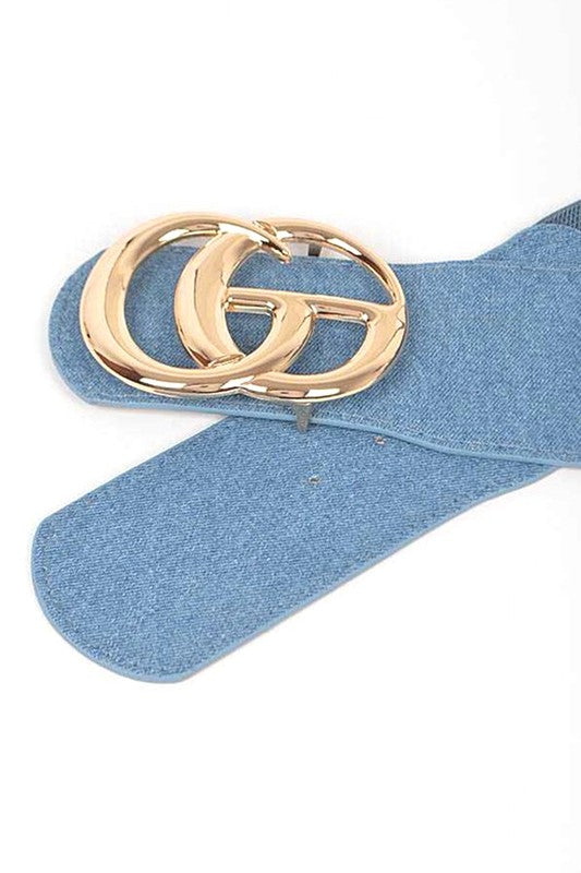 Plus Size CG Buckle Denim Elastic Belt