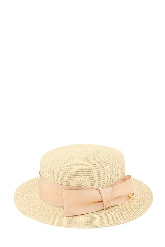 Straw Fashion Hat With Satin Bow