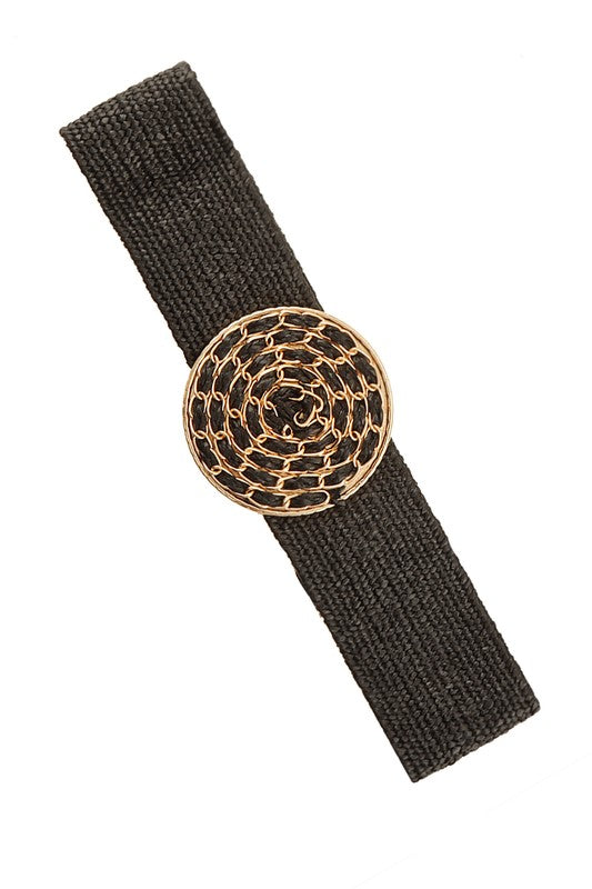 Double Round Straw Buckle Elastic Belt